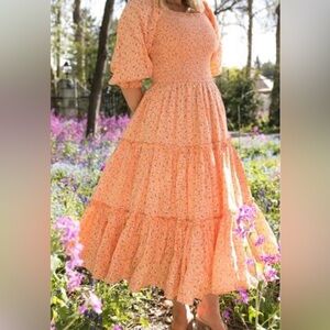 Ivy City Co Madeline Peach Sorbet Floral Midi Dress